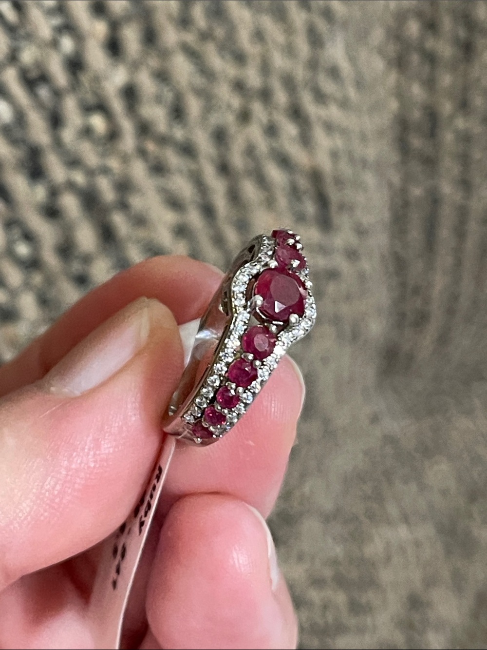 Elegant Natural Red Ruby Gemstone with CZ Accents 935 Silver Halo Ring - Picture 10 of 14
